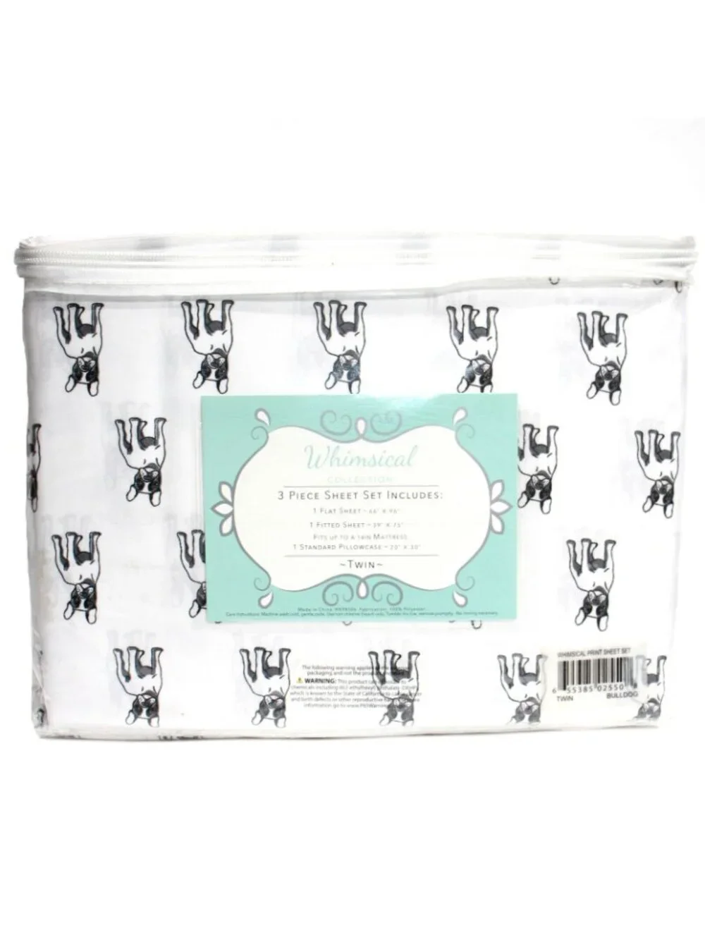 Whimsical Hotel Collection 3 Piece Sheet Set Twin Size French Bulldog